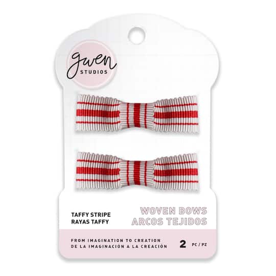 Gwen Studios; Gwen Studios White & Red Stripe Grosgrain Bows, 2ct.; Category:Bows; Image:1